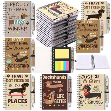 Imagem de Sayglossy 20 conjuntos de presentes de dachshund em massa notas adesivas caderno espiral com caneta esferográfica, presentes inspiradores para estudantes, escola, professores, materiais de escritório