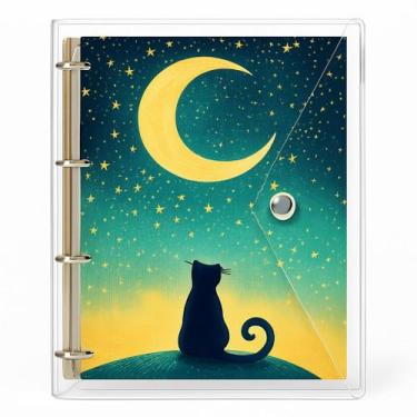 Imagem de Caderno Fichário Transparente Universitário Argolado Gato Lua Fechamen