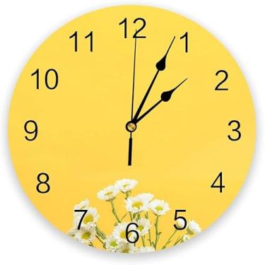 Imagem de Margarida Flor Planta Amarelo Redondo Relógio De Parede Decoração De Casa Sala De Estar Quartzo Agulha Relógios De Parede