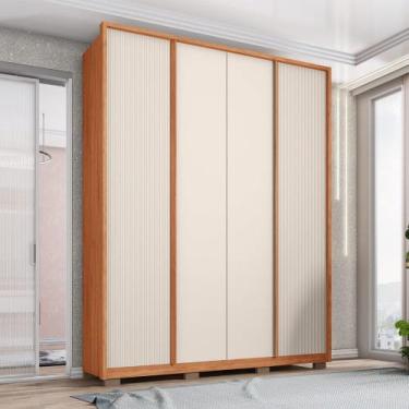 Imagem de Guarda Roupa Solteiro Glory 4 Portas de Bater 3 Gavetas MDF Freijo/Off