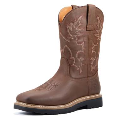 Imagem de SUREWAY Botas masculinas de caubói ocidental, bico macio, impermeável, bico quadrado, botas de trabalho para homens, confortáveis e duráveis, resistentes a óleo/deslizamento, couro mais grosso, sola