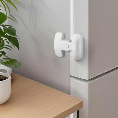 Imagem de Trava de geladeira de proteção resistente para armários de geladeira, gavetas, fechaduras de armário de segurança infantil, fácil instalação sem chaves, branca.