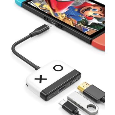 Imagem de Dock para interruptor Nintendo Switch, estação de ancoragem portátil Tendak com USB 3.0 PD de carregamento 4K HDMI Converter, adaptador USB C a HDMI para Nintendo Switch/Switch OLED, tampa de vapor,
