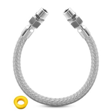 Imagem de Mangueira jumper de compressor de ar 101,6 cm de comprimento x 2,5 cm NPT macho para a maioria dos compressores de ar, -450 PSI, mangueira jumper de aço inoxidável de camada dupla de grau industrial