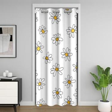 Imagem de Castle Fairy Cortina de porta margarida 1 painel, cortina de porta de armário amarela e branca para quarto, sala de estar, flores simples, cortina de porta de privacidade para adultos, 213 cm x 106 cm