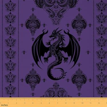 Imagem de Tecido Western Dragon da The Yard Estilo Exótico Flores Paisley Preto Tecido para Amantes de Costura Desenho Mágico Animal Selvagem Tecido para Decoração de Quarto e Estofamento DIY 1 jarda, 91,4 cm C