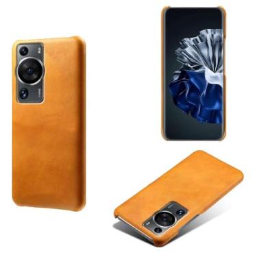 Imagem de Capa para Huawei P60 PRO,Proteção contra quedas,Casca de volta de cor sólida simples,Design de couro de imitação de plástico-Orange