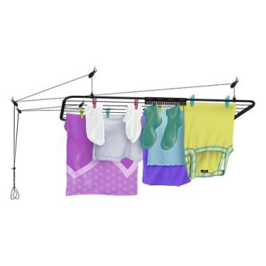 Imagem de Varal De Teto 100 x 56 cm Em Aço Linha Black Reforçado Lavanderia Some