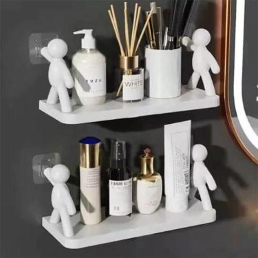 Imagem de Kit 2 Suportes Plástico Com Adesivo Decoração Para Sala Cozinha Banhei