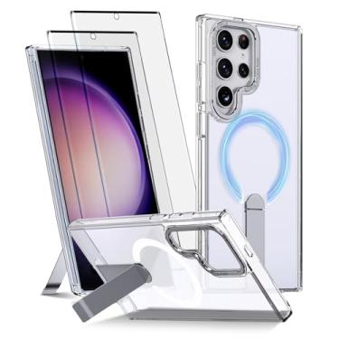 Imagem de Capa para Samsung Galaxy S23 Ultra e S22 Ultra Capinha - Compatível com MagSafe, com protetor de ecrã temperado de 2 peças, estojo ultrafino resistente a choques e quedas com suporte ajustável