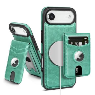 Imagem de SkyEagle Capa carteira compatível com MagSafe iPhone Air 2025 com suporte para AirTag, 2 em 1, couro sintético, magnético, destacável com bloqueio de RFID, suporte para cartão de crédito, capa flip