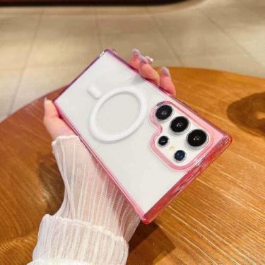 Imagem de Capa magnética transparente com gradiente de cor para Samsung Galaxy S25 S24 S23 S22 Plus Ultra FE A56 A36 A16 A55, capa de acrílico, rosa e roxo, para Samsung Galaxy S23 Plus