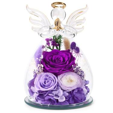 Imagem de Bessol Presentes de aniversário para mulheres, mãe, rosas preservadas em vidro, estatuetas de anjo flores frescas para entrega flores para sempre, rosa eterna, Natal para avó, irmã, esposa, filha