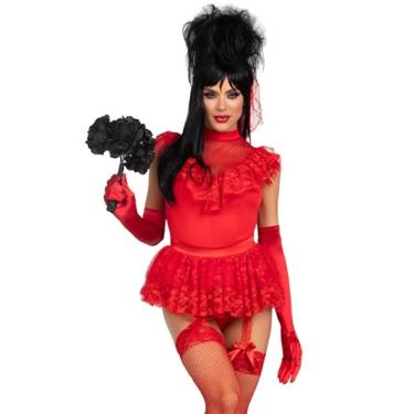 Imagem de Leg Avenue 3 peças Beetle Babe, inclui body liga de babados de renda, laço de alfinete e véu, vermelho, GG