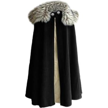 Imagem de Capa masculina de pele viking medieval cosplay fantasia de rei renascentista com capa de pele fantasia de Halloween, Preto, P-M