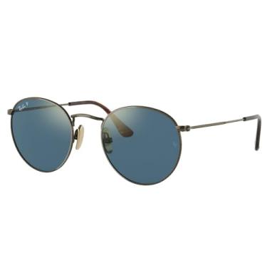 Imagem de Ray-Ban Óculos de sol redondos de titânio Rb8247, Demigloss Antique Gold/Blue/Gold espelhado polarizado, 50 mm