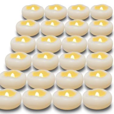 Imagem de Velas flutuantes de 5,8 cm, 24 peças, decoração de Halloween, vela de LED sem chama, ativada por água, 165 horas, vela branca de plástico à prova d'água para centros de mesa, vasos cilíndricos