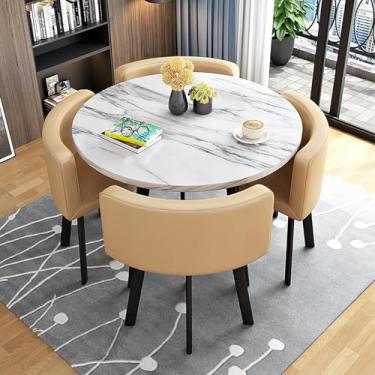 Imagem de Mesa De Jantar Com 4 Cadeiras, Cadeiras De Mesa De Jantar, Conjunto De Jantar Moderno, Sala De Jantar, Conjunto De Cadeiras De Mesa De Jantar, Mesa De Jantar Redonda Que Econ, Khaki, 80cm