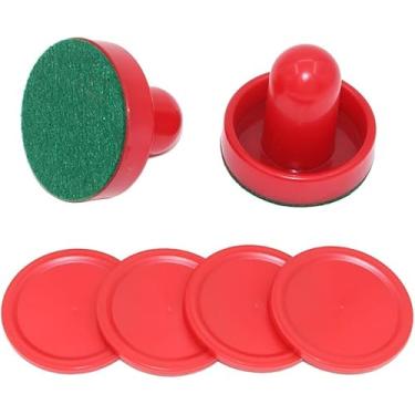 Imagem de 2 peças de empurradores vermelhos de hóquei de ar e discos de hóquei de ar ótimos acessórios de substituição para mesas de jogo, mesas de hóquei e equipamentos