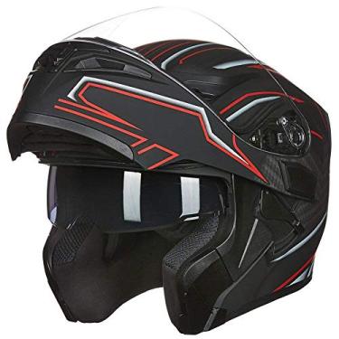 Imagem de Capacete para motocicleta ILM com viseira dupla e viseira modular completo DOT 6 coresILM Medium preto IN-902-BLACK RED-M