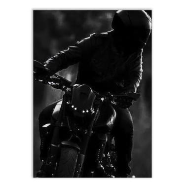 Imagem de Placa Decorativa Moto Esportiva Preta Foto Decoração Poster Quarto Sala