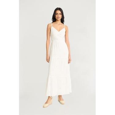 Imagem de The Good Journey Vestidos femininos com decote em V sem mangas maxi floral ilhós evasê para convidados de casamento, Branco, 38