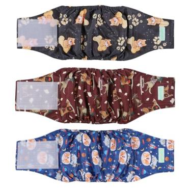 Imagem de wegreeco Faixa de barriga lavável para cães machos (padrão elegante) - pacote com 3 - envoltório de barriga lavável para cães machos, fraldas masculinas (cães engraçados, GG)