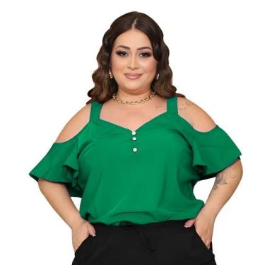 Imagem de Blusa Plus Size Feminina Ciganinha Alças Largas Manga Soltinha Decote 