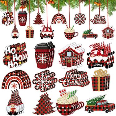 Imagem de 48 peças enfeites de feltro de Natal ornamentos de árvore de feltro boneco de neve de Natal quente cacau floco de neve decorações de caminhão decorativos ornamentos pendurados para decorações de festa de árvore de Natal (estilo fresco)