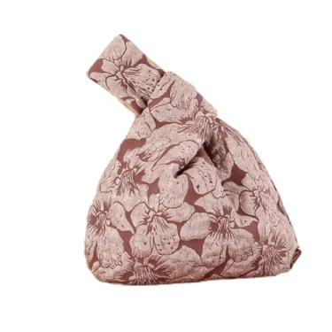 Imagem de 1 pç 3D textura floral bolsa de pulso tecido jacquard luxo sentido feminino bolsa de lona simples, Roxo - B