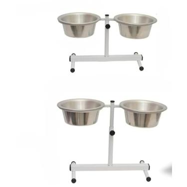 Imagem de Comedouro Elevado AjustáVel Para CãEs De Todos Os Portes, Comedouro Duplo Altura ReguláVel Para Porte P, M, G E Filhotes/Gatos, Para A SaúDe Das ArticulaçõEs(Médio Branco)