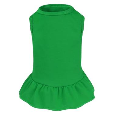 Imagem de Vestidos para cães, saia de gato, cor sólida, roupas de verão sem mangas, para filhotes de cachorro e gatos pequenos (verde escuro, grande)