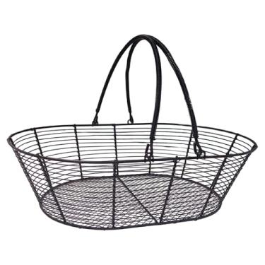 Imagem de KiBcsLic Cesta de armazenamento de fruteira de arame de ferro para festas, centro de mesa, organizador de pão, suporte de vegetais para buffet, exibição de, Preto