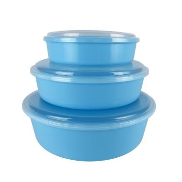 Imagem de Kit 3 Potes Recipientes Redondos Multiuso Marmita Lanche Fitness Organizador Alimentos Redondo