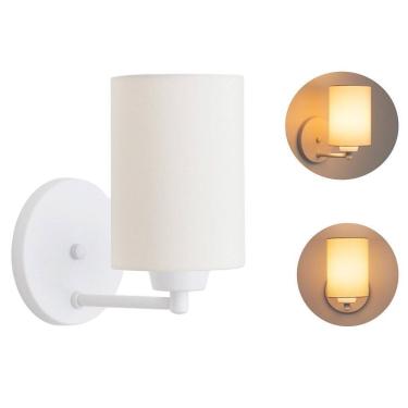 Imagem de Arandela Branca Com Cúpula Tecido Cru Quarto Cabeceira Cama.