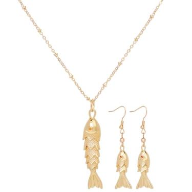 Imagem de Coiris Colar de peixe para mulheres, banhado a ouro 14 k, 3D, pingente de peixe animado, brincos de praia, verão, oceano havaiano, conjunto de joias delicadas para ela