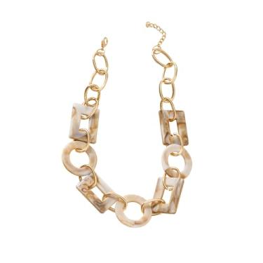 Imagem de HWJQ Colares de corrente grossa de acrílico para mulheres, geométrico, retangular, círculo, gargantilha, corrente oval, grossa, colar colorido e moderno, Middle, Acrílico, Sem Pedra Preciosa