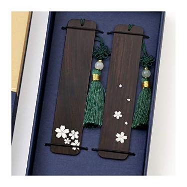 Imagem de SUNESA Marcador de livro feito à mão de madeira natural, marcador de página antigo adequado para mulheres, meninas, crianças, leitoras, escritoras (um par de flores de cerejeira) Marcador de página de