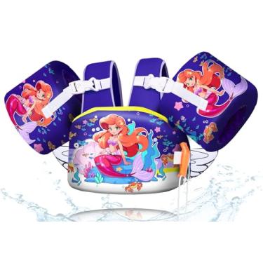 Imagem de BiutiMama Colete de natação infantil removível 3 em 1 para meninos e meninas de 10 a 29,9 kg (2 a 7 anos) para bebês e meninas, adequado para esportes aquáticos, mar, praia, piscina, treinamento de