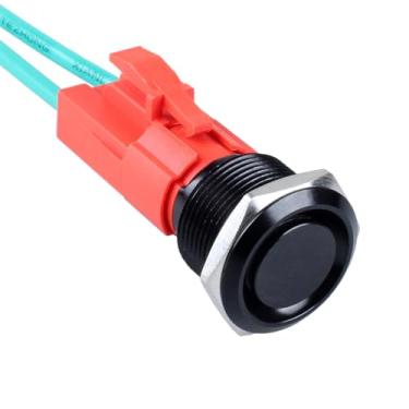 Imagem de DMWD Interruptor de botão de pressão momentâneo de 19 mm à prova d'água 20 Amp 12 V 24 V 110 V (ON)-Off 1NO 2 pinos com soquete pré-cabeado para orifício de montagem de 3/10.2 cm, revestimento preto