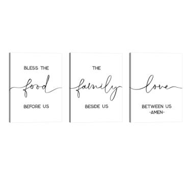 Imagem de Bless the Food Before Us Conjunto de 3 placas de decoração de parede de sala de jantar quadros de cozinha de fazenda grande emoldurado 30 cm x 40 cm x 7 cm