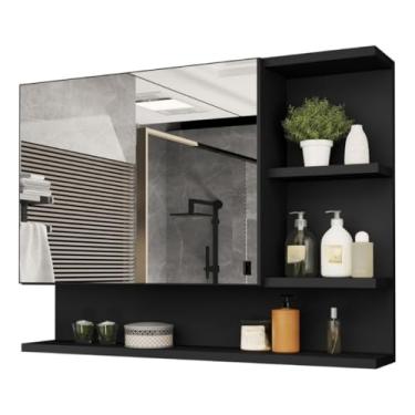 Imagem de Armário Espelheira com Porta para Banheiro, Organizador com Espelho(Preto)