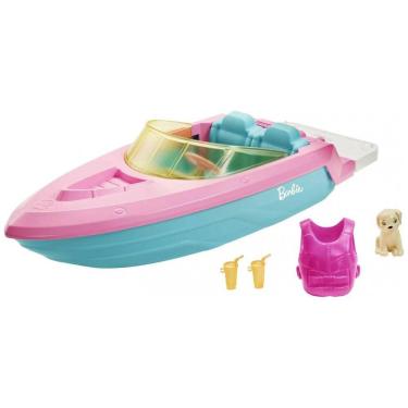 Imagem de Barco de Brinquedo da Barbie com Cachorrinho, Colete Salva Vidas e Acessórios, Rosa