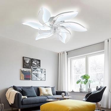 Imagem de Ventilador de teto com luz e controle remoto com aplicativo Ventilador de luz de teto regulável silencioso LED com temporizador Ventiladores de teto com motor DC reversível com lâmpadas para
