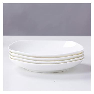 Imagem de Prato de serviço de cerâmica conjunto de 4 pratos para salada, macarrão, pratos de sobremesa e aperitivo, forno de microondas, lavável na lava-louças (14 cm, 17 cm) pratos (tamanho: 16,5 polegadas)