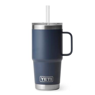 Imagem de Copo YETI Rambler de 740 ml com alça e tampa de canudo, copo de viagem com isolamento a vácuo e alça, aço inoxidável, azul marinho