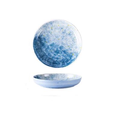 Imagem de Prato de serviço pratos de porcelana redondos de 20 cm, aperitivo pintado à mão, salada, sobremesa, massa, pratos, pratos de almoço seguros para micro-ondas (cor: B, tamanho: pacote com 2)