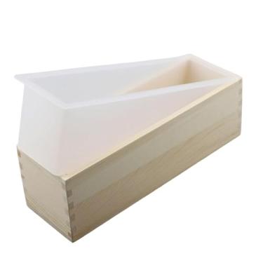 Imagem de Baoblaze Molde de sabonete retangular de silicone flexível, reutilizável, com bandeja de caixa de madeira, ferramenta caseira para fazer bolo de chocolate e, Branco