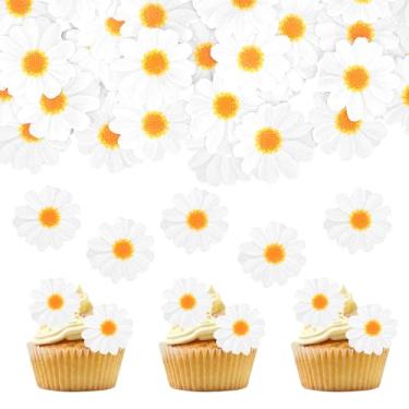 Imagem de 40Pcs Daisy Cake Decorations Edible Flower Cupcake Toppers Wafer Paper Edible Cake Decor White Daisy Flower Cupcake Picks for Birthday Wedding Bridal Baby Shower Party Decoration Supplies