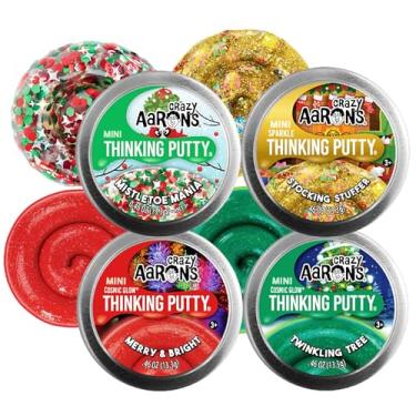 Imagem de Matty's Toy Stop Crazy Aaron'S Putty Mini Tins 2023 Holiday (Natal) Conjunto Com Merry & Bright (Cosmic Glow), Stocking Stuffer (Sparkle), Twinkling Tree (Cosmic Glow) E Visco Mania - 4 Pacotes (0,46